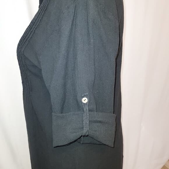 Vintage Dunes Black Shell Buttons Long Shirt Textured Button Up Blouse Top - Picture 6 of 8